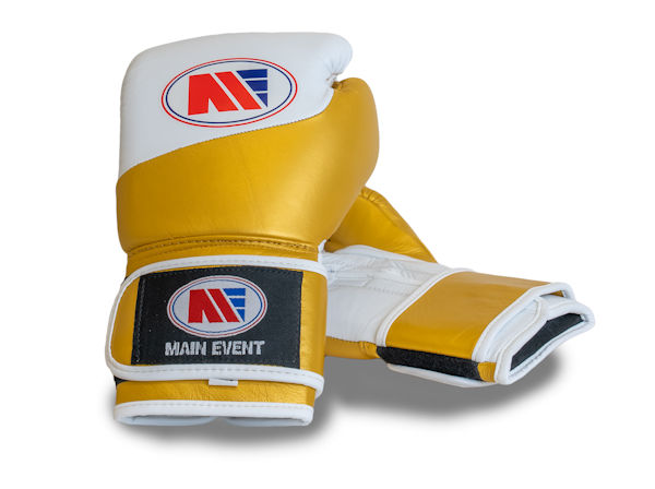 Main Event FBG 1000 Futura Leather Boxing Gloves Gold and White
